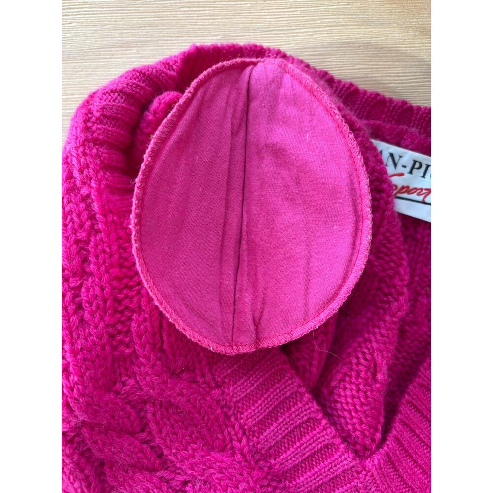 Evan Picone Vntg Fuchsia Pink Deep V Neck 100% Wool Heavy Sweater Oversized M - Picture 5 of 6
